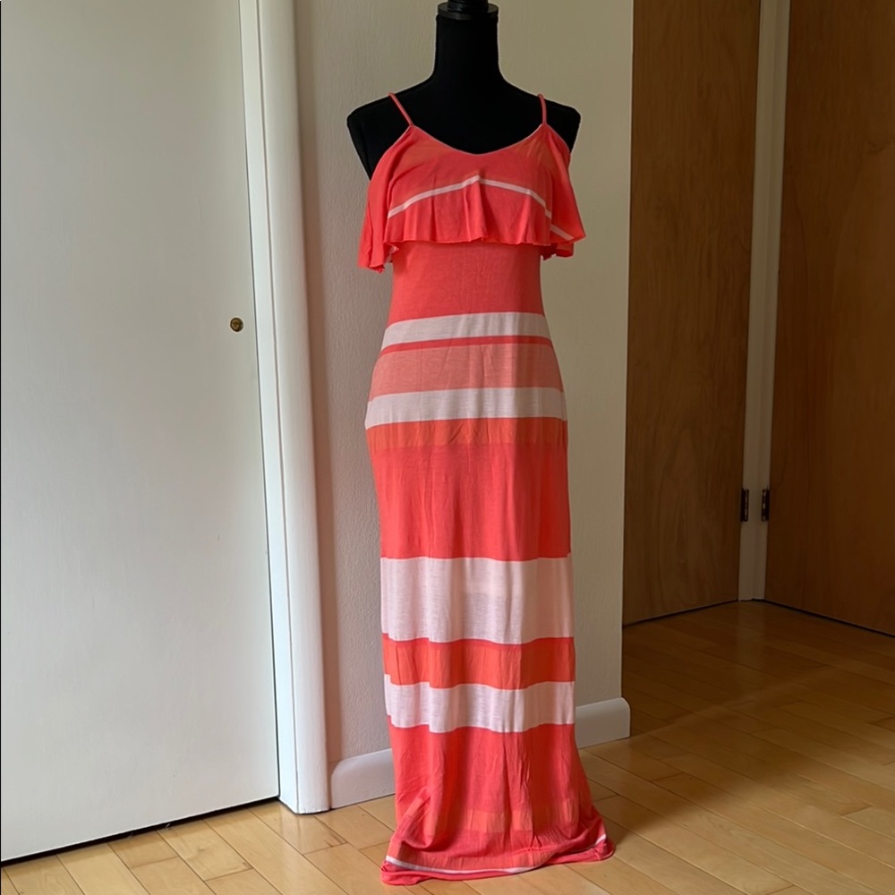 Coral Striped Maxi Dress XS